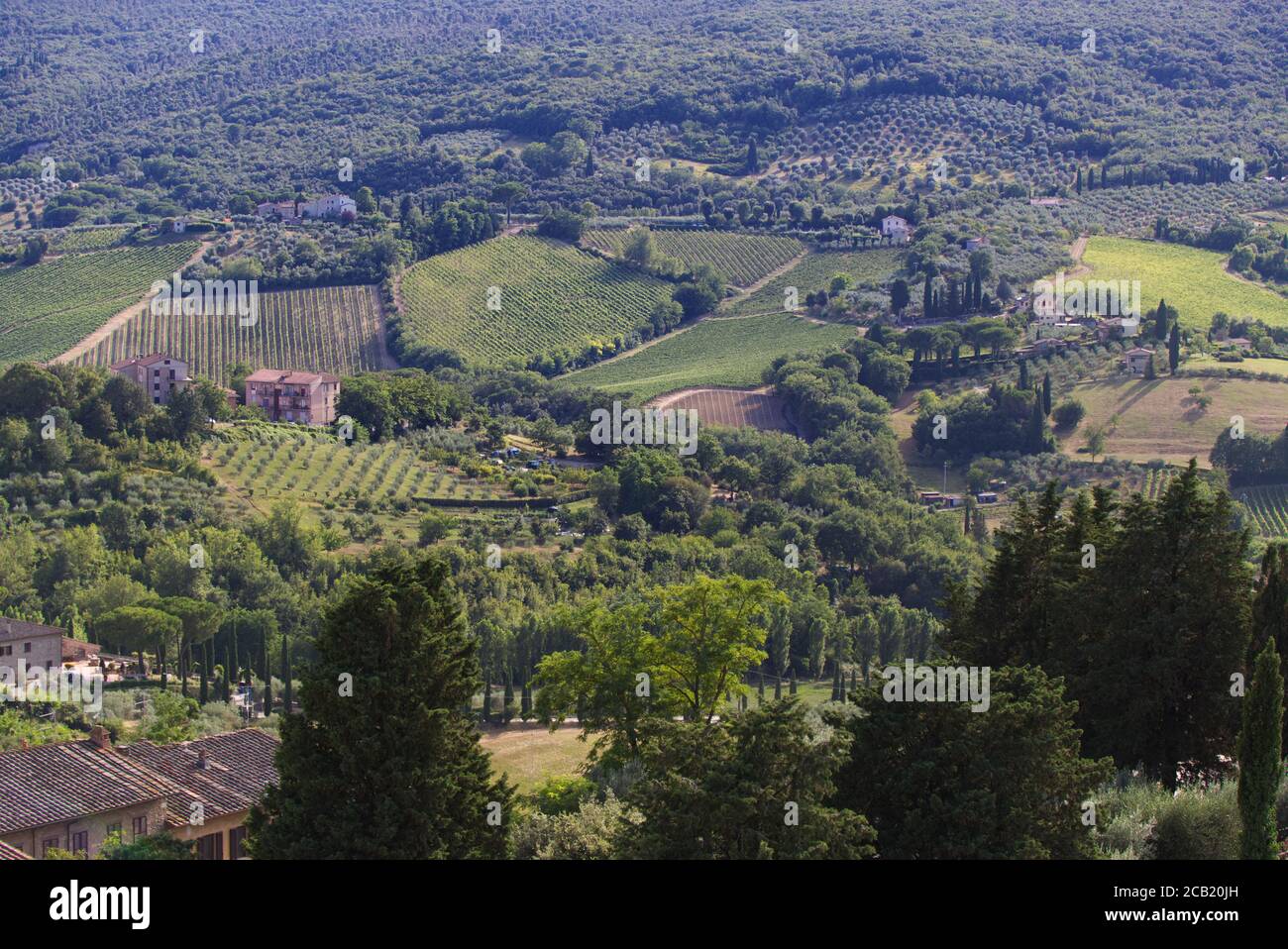 View of the panorama from the Salvucci tower of San Gimignano Stock Photo