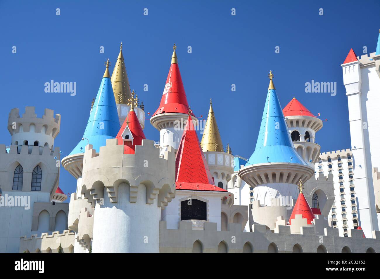 LAS VEGAS, USA - MARCH 19, 2018 : Excalibur Hotel and Casino castle towers on Las Vegas boulevard (The Strip). Stock Photo
