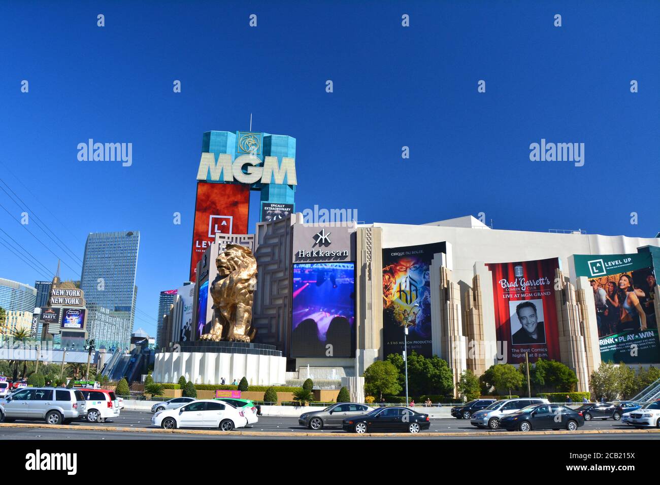 LAS VEGAS, USA - MARCH 19, 2018 : MGM Grand Hotel and Casino on Las Vegas boulevard (The Strip). Beautiful blue sky sunny weather. Stock Photo