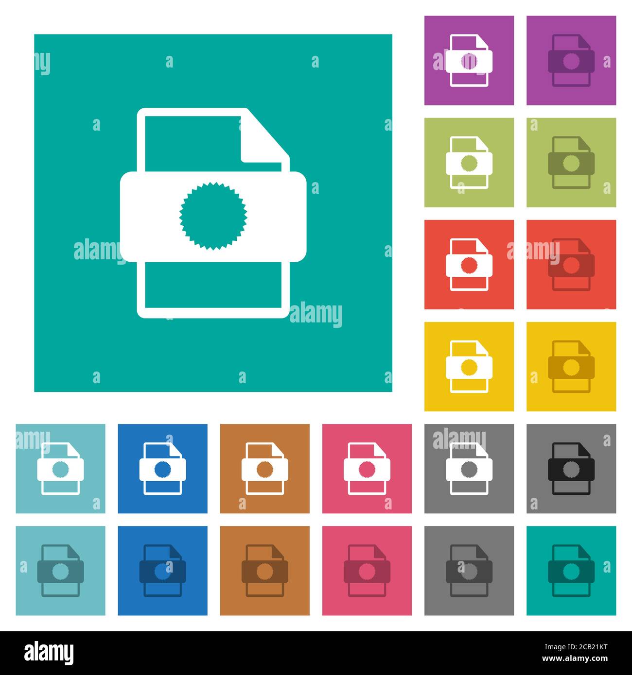 Certificate file multi colored flat icons on plain square backgrounds ...
