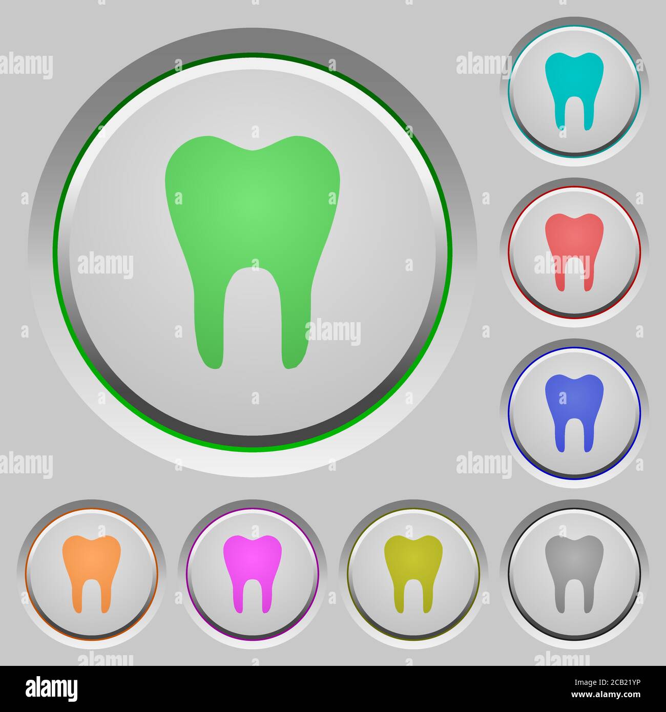 Single tooth color icons on sunk push buttons Stock Vector