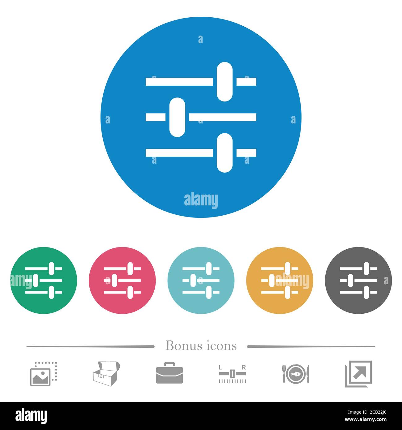 Adjustment flat white icons on round color backgrounds. 6 bonus icons ...