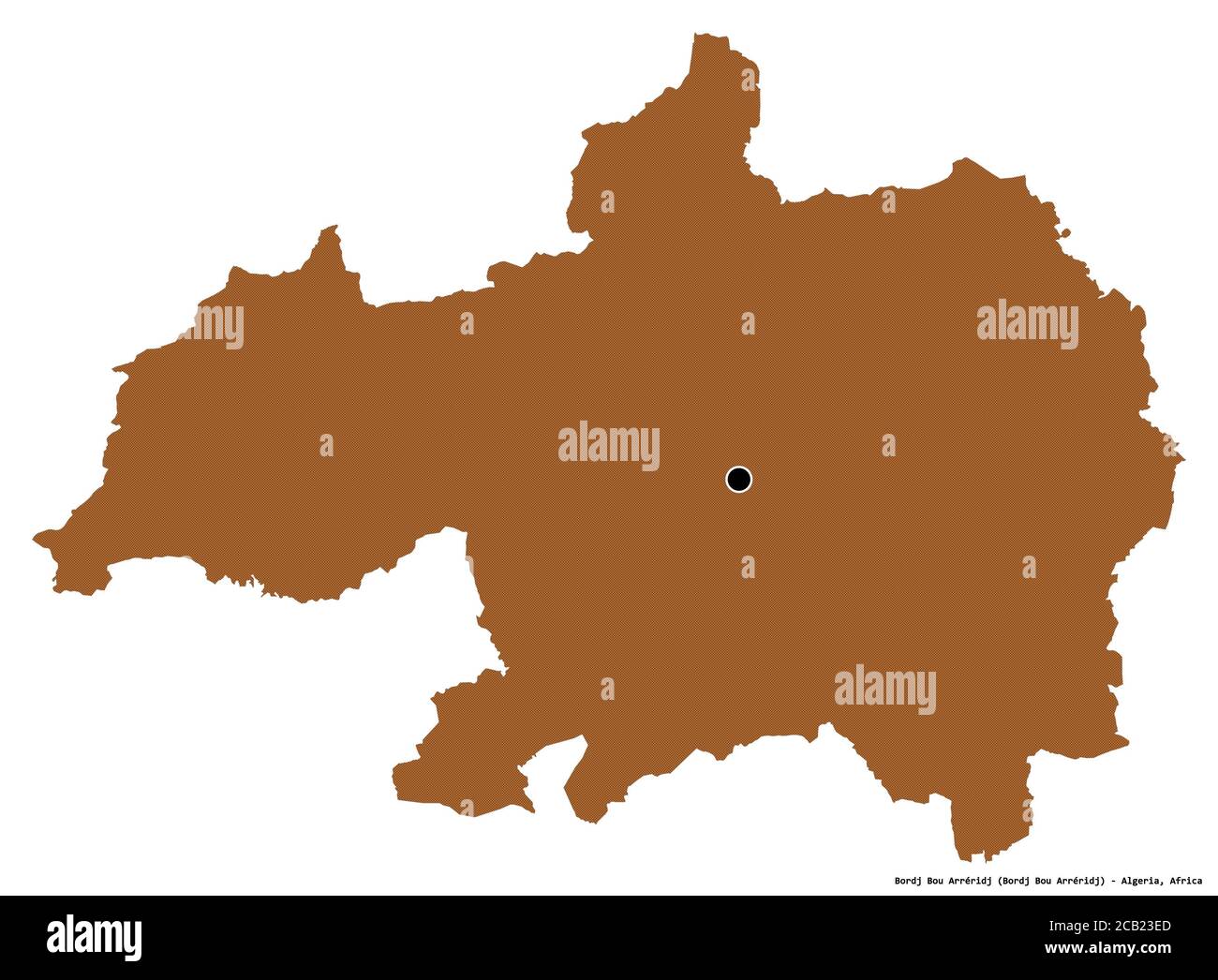 Shape of Bordj Bou Arréridj, province of Algeria, with its capital isolated on white background. Composition of patterned textures. 3D rendering Stock Photo