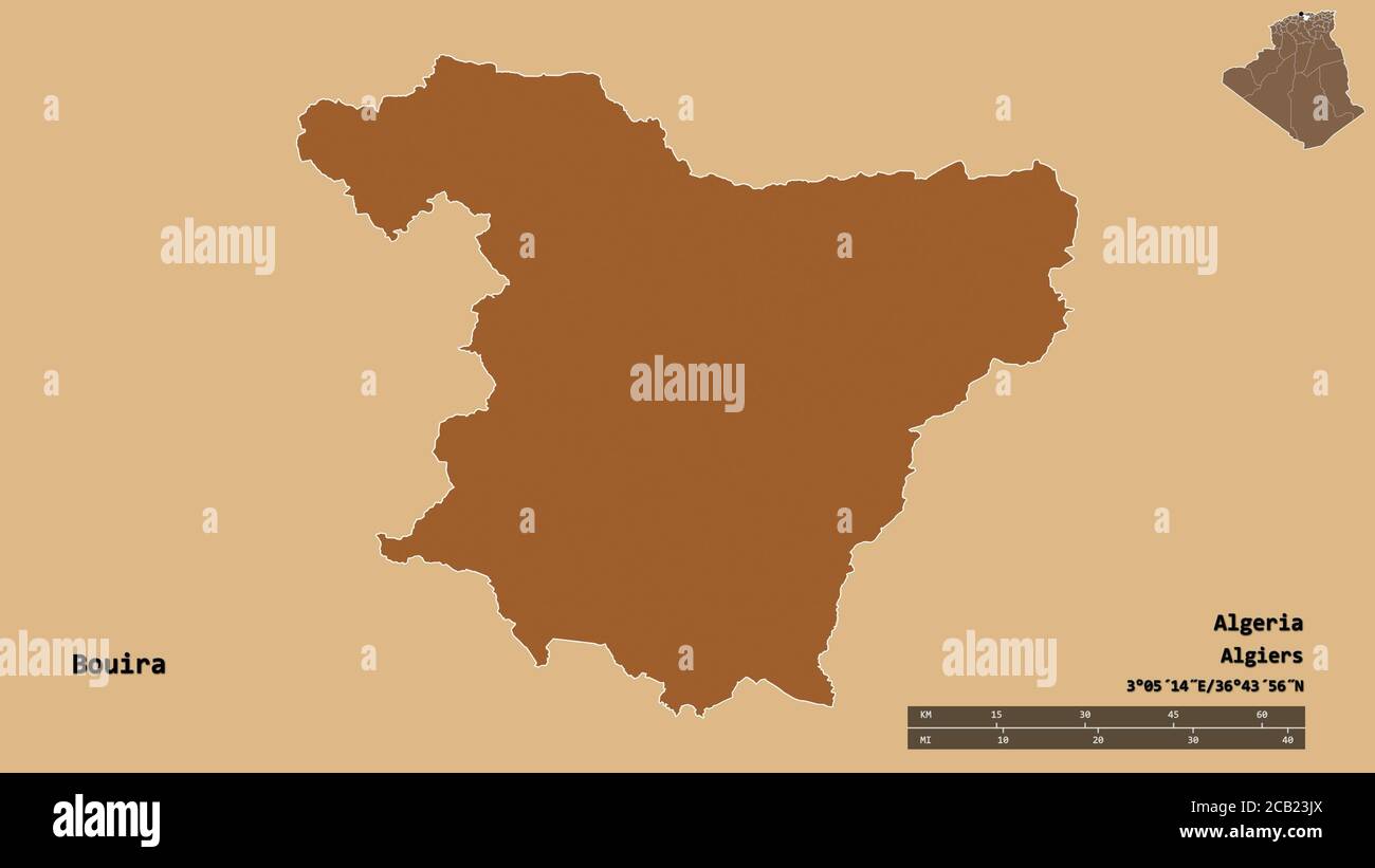 Shape of Bouira, province of Algeria, with its capital isolated on