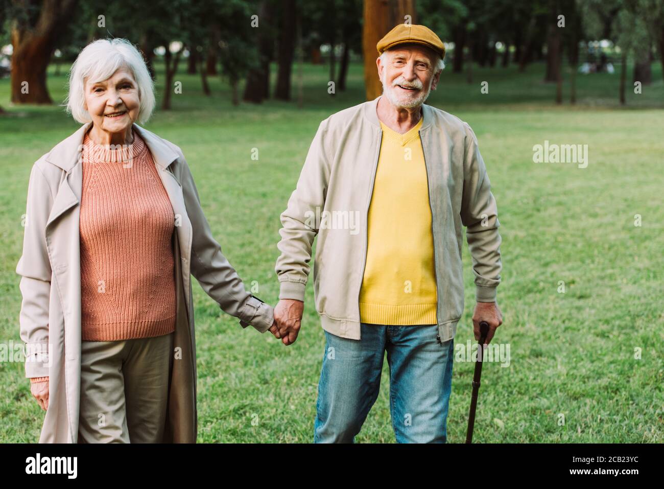 Elderly couple hands walking stick hi-res stock photography and images ...