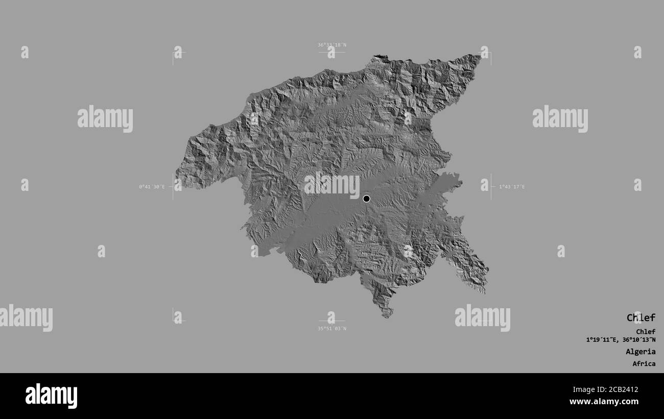 Area of Chlef, province of Algeria, isolated on a solid background in a ...