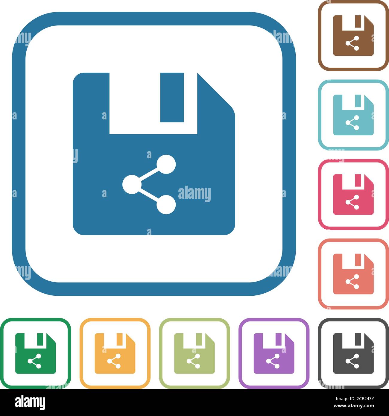 Share file simple icons in color rounded square frames on white ...