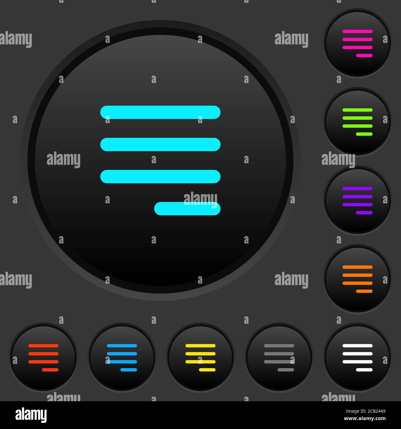 Text align justify last row right dark push buttons with vivid color ...