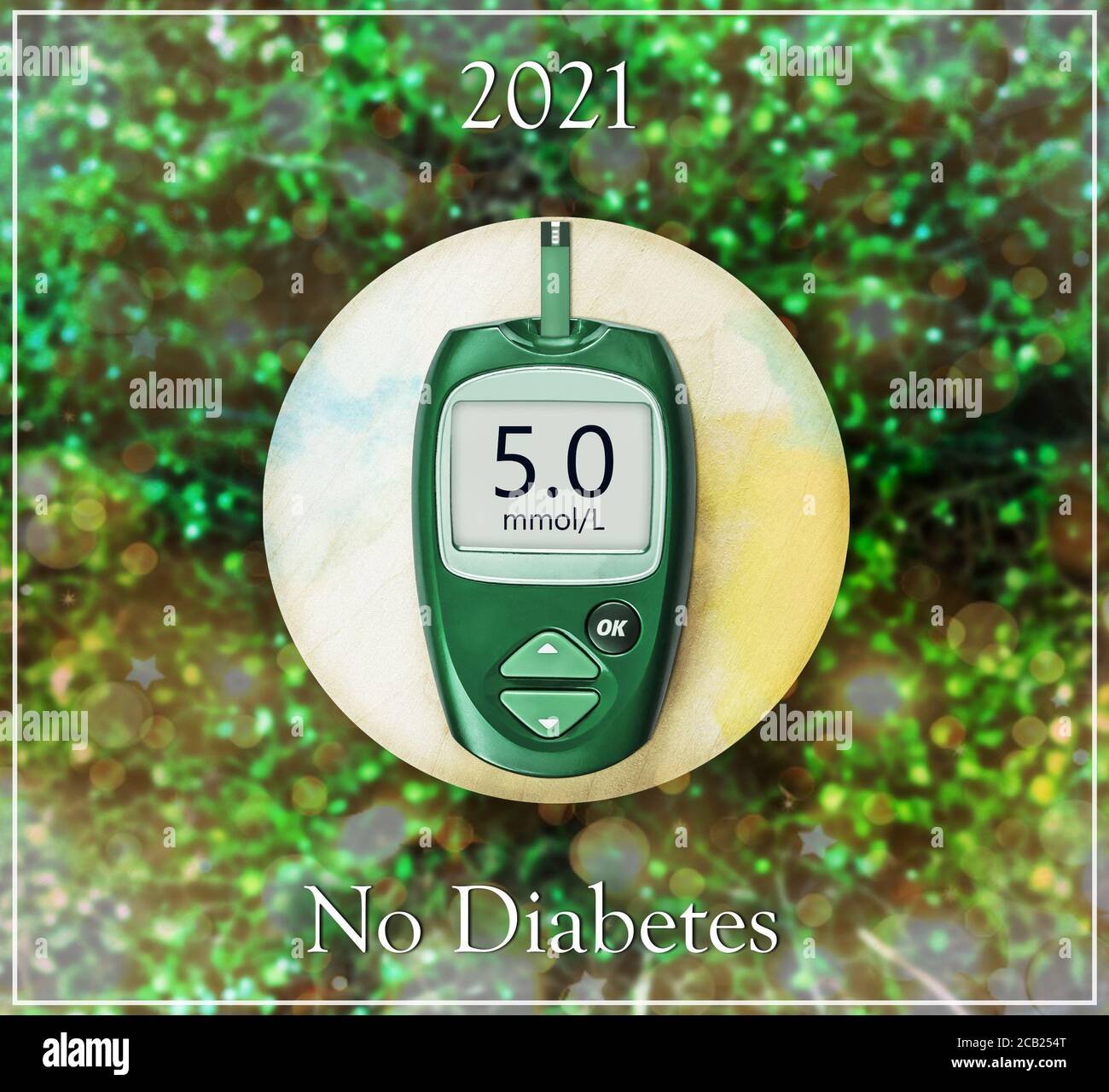 Green glucose meter with a good glucose indicator on natural green