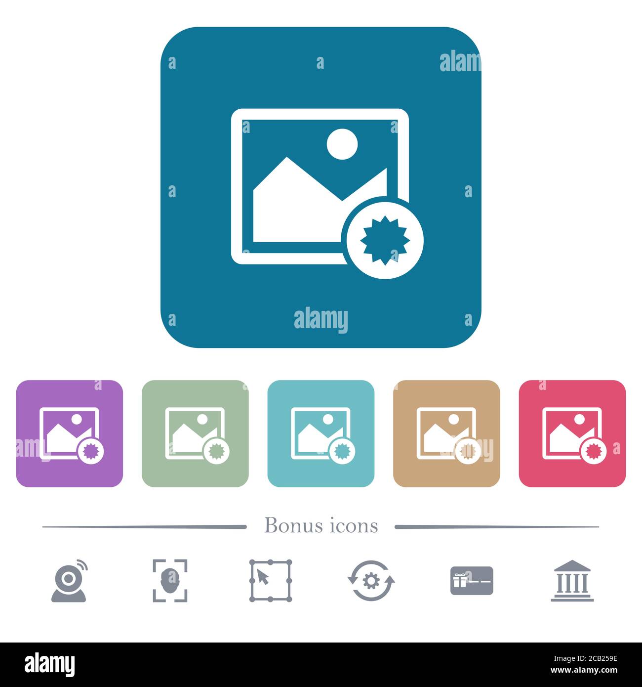 Authentic image white flat icons on color rounded square backgrounds. 6 ...