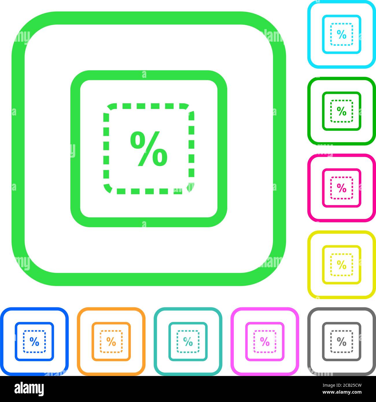 Scale object by percent vivid colored flat icons in curved borders on