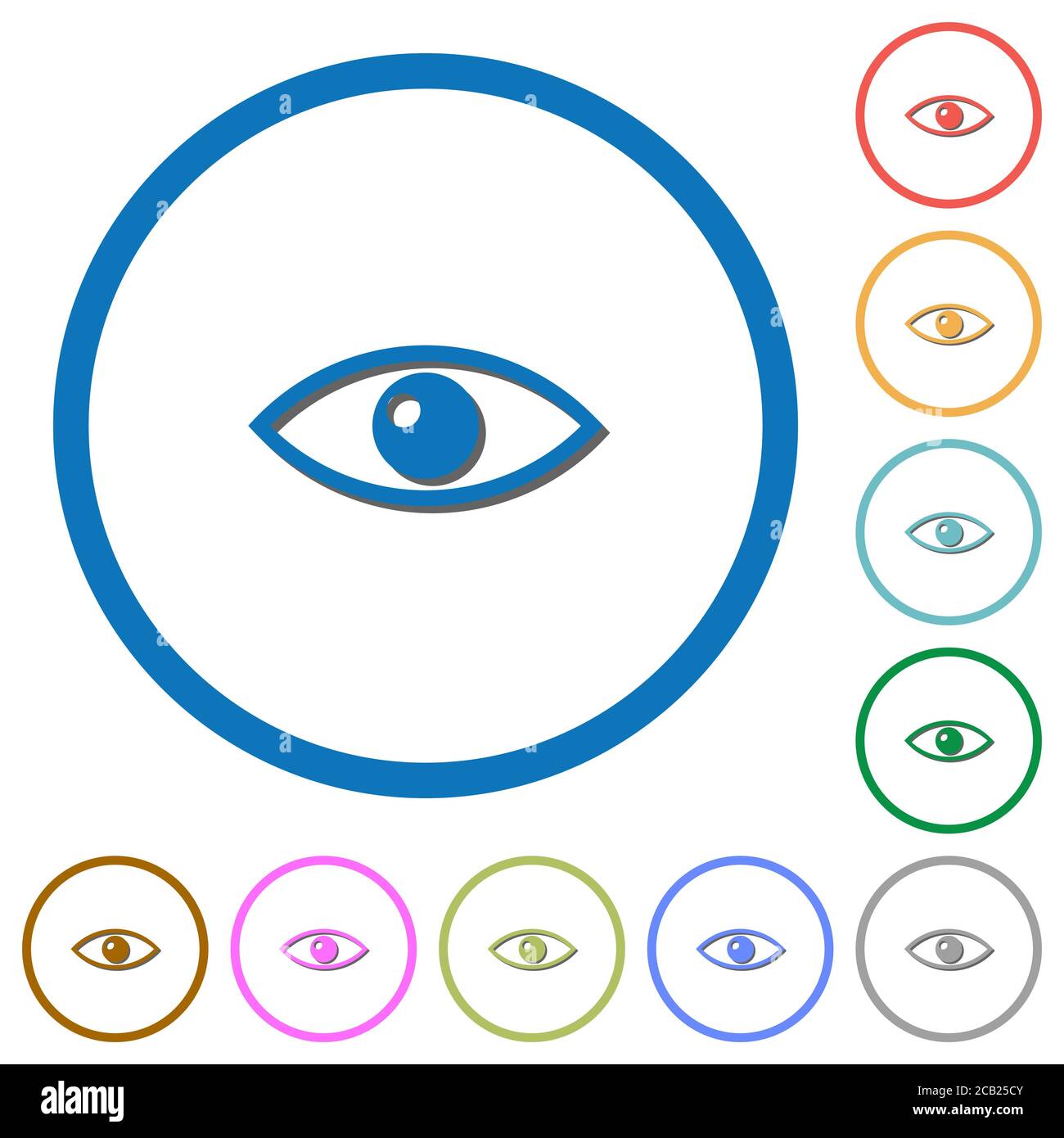 Eye flat color vector icons with shadows in round outlines on white ...