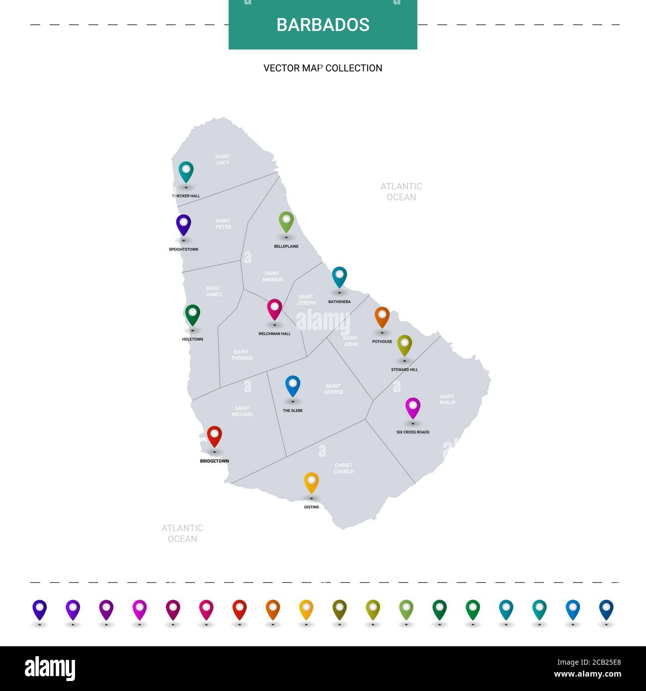 Barbados map with location pointer marks. Infographic vector template