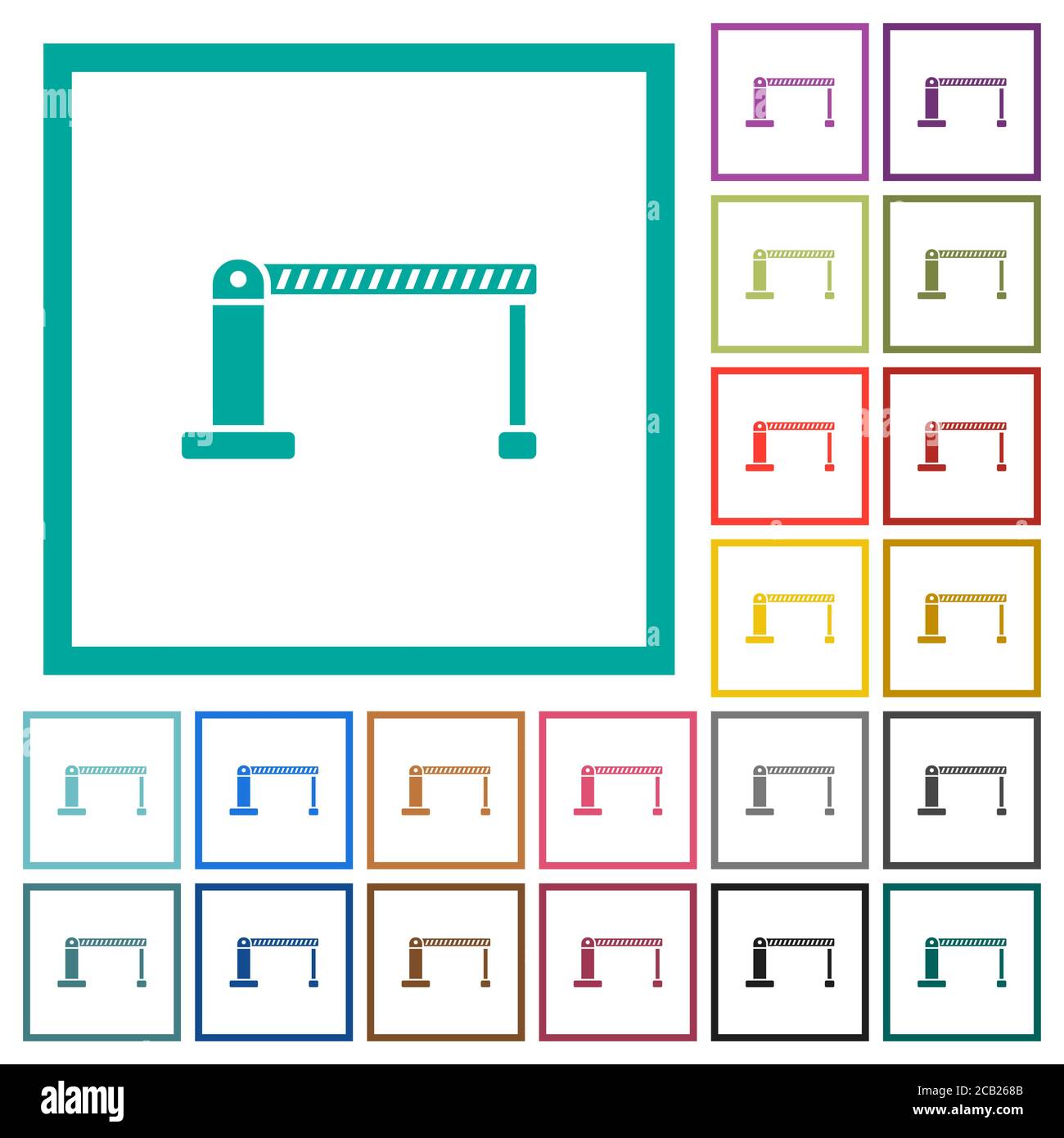 Closed barrier flat color icons with quadrant frames on white background Stock Vector