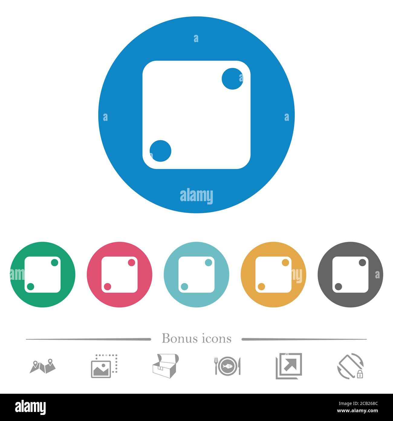 Domino two flat white icons on round color backgrounds. 6 bonus icons ...