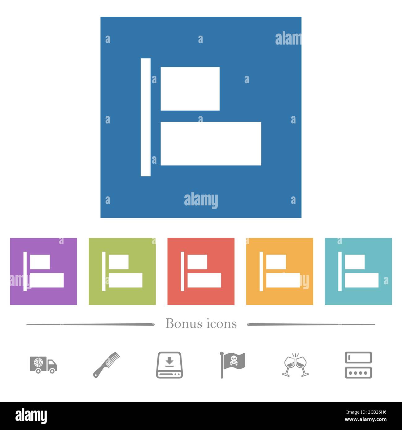 Align to left flat white icons in square backgrounds. 6 bonus icons ...