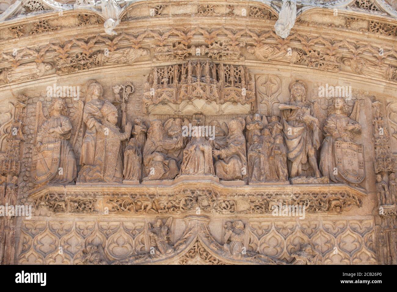 Valladolid, Spain - July 18th, 2020: Iglesia conventual de San Pablo. Main facade relief. Valladolid, Spain Stock Photo