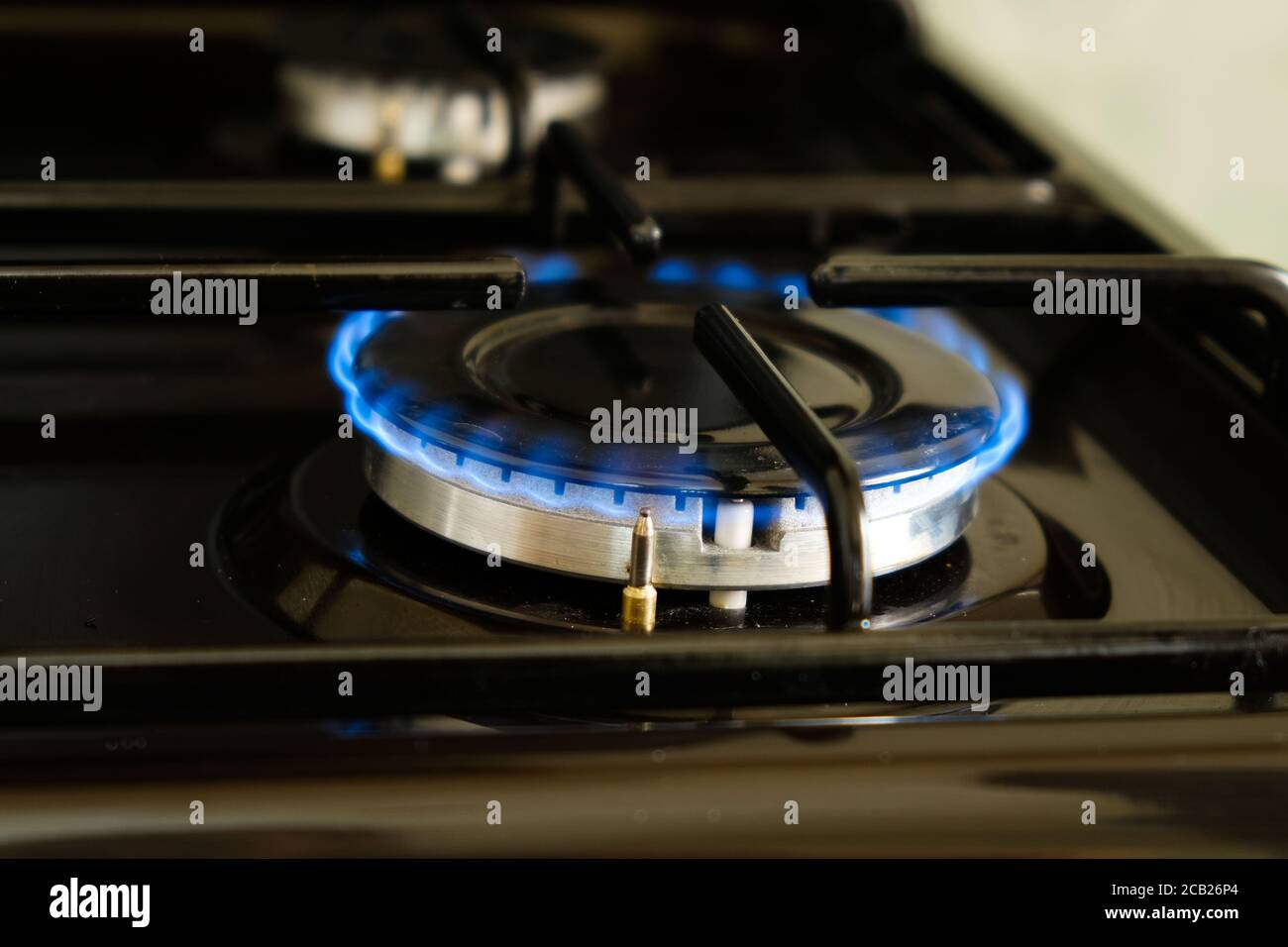 burning gas burner with blue flame Stock Photo Alamy