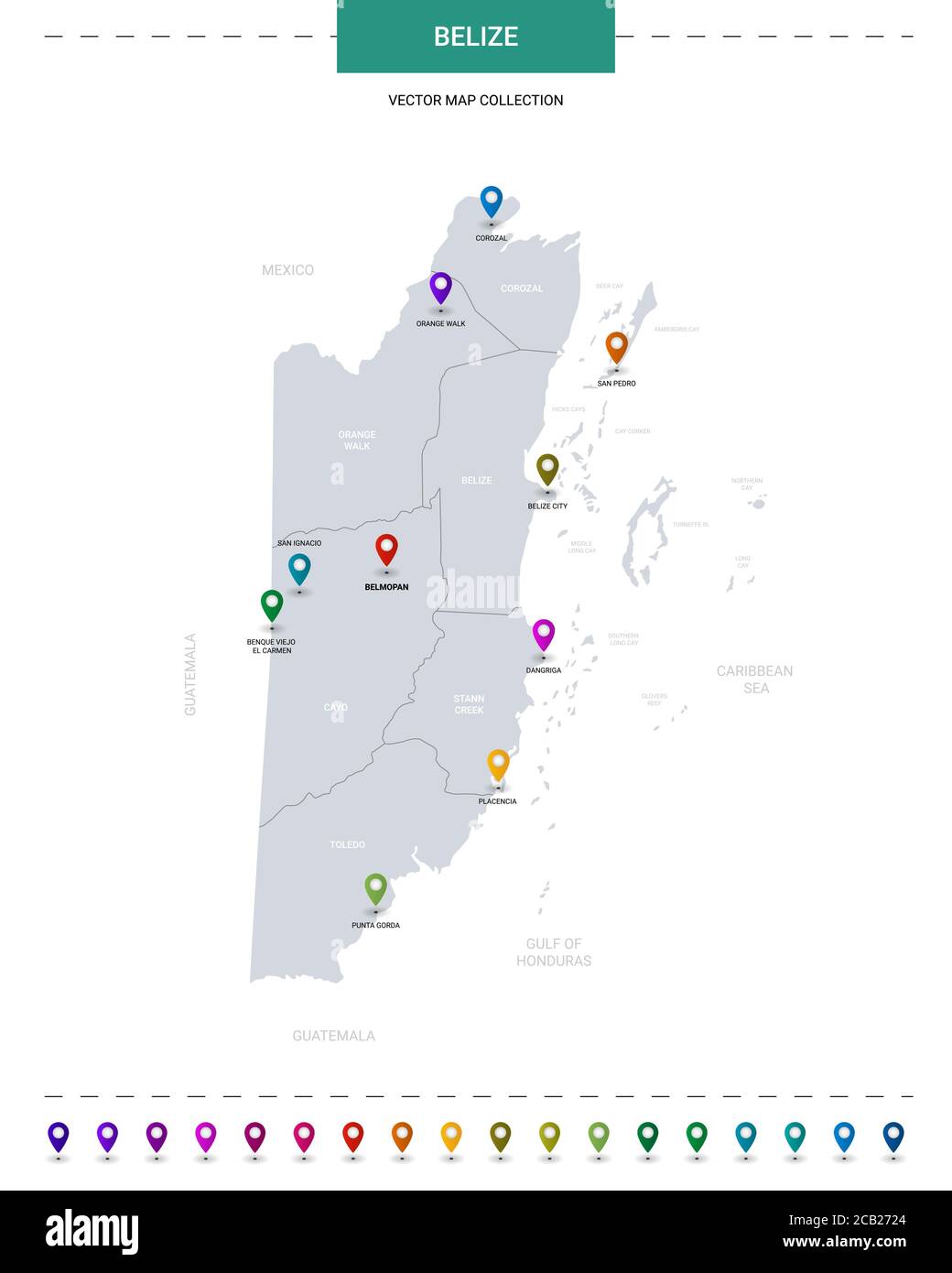 Belize map with location pointer marks. Infographic vector template ...