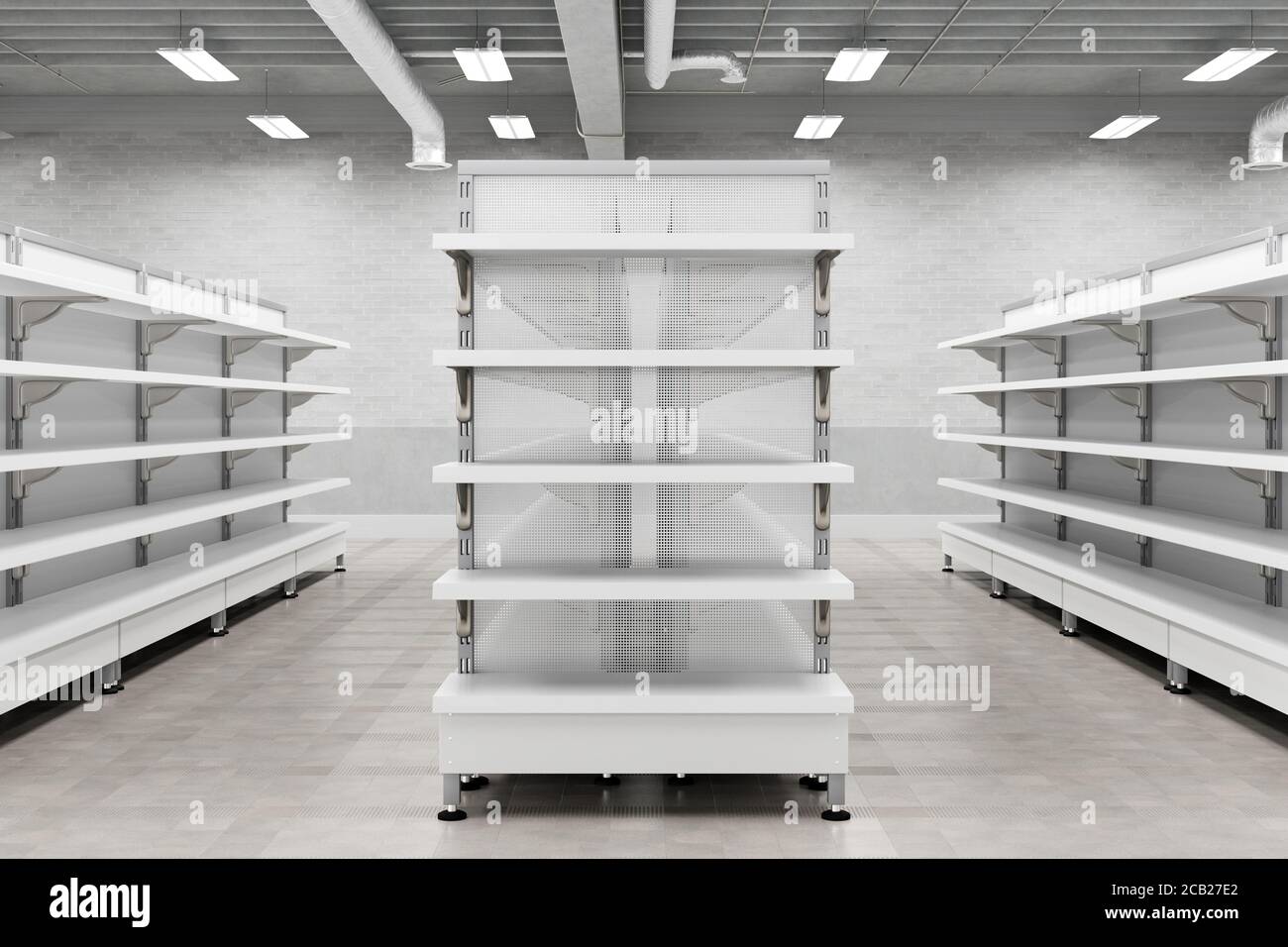 Download Supermarket Interior With Empty Store Shelves Mock Up 3d Render Stock Photo Alamy