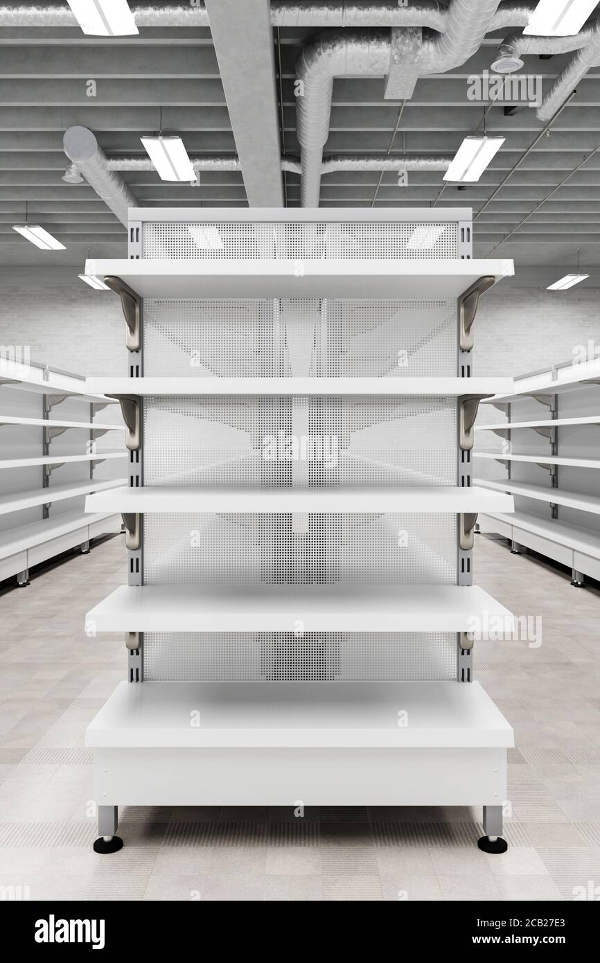 Download Supermarket Interior With Empty Store Shelves Mock Up 3d Render Stock Photo Alamy