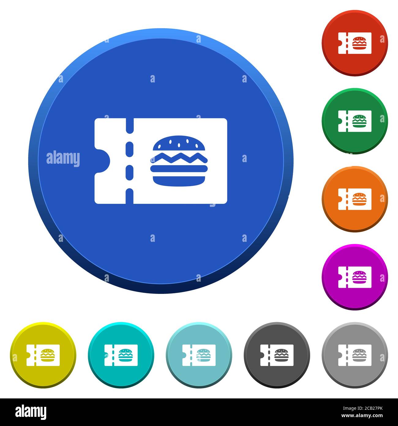 Fast food restaurant discount coupon round color beveled buttons with ...