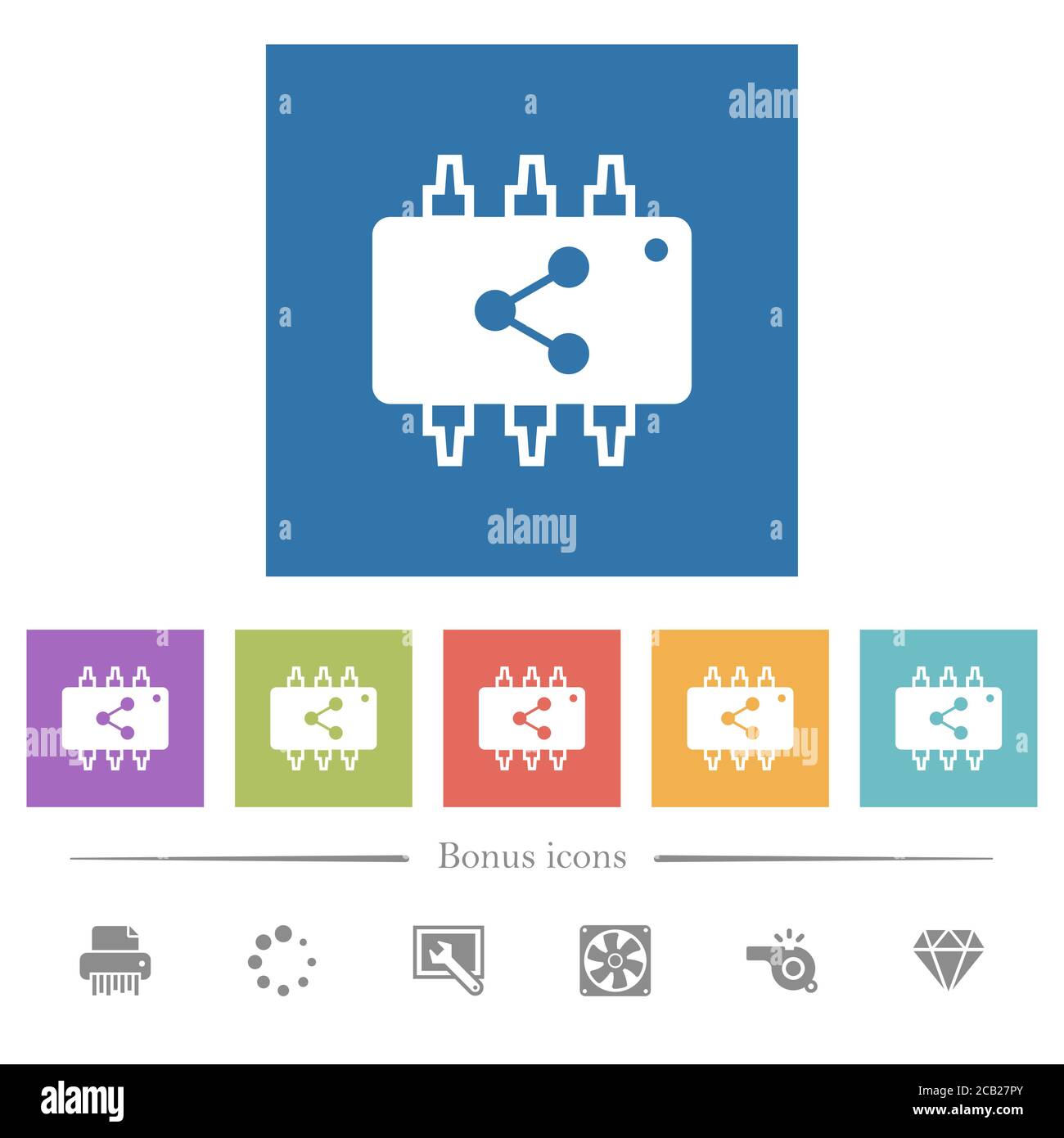 Connect hardware flat white icons in square backgrounds. 6 bonus icons ...