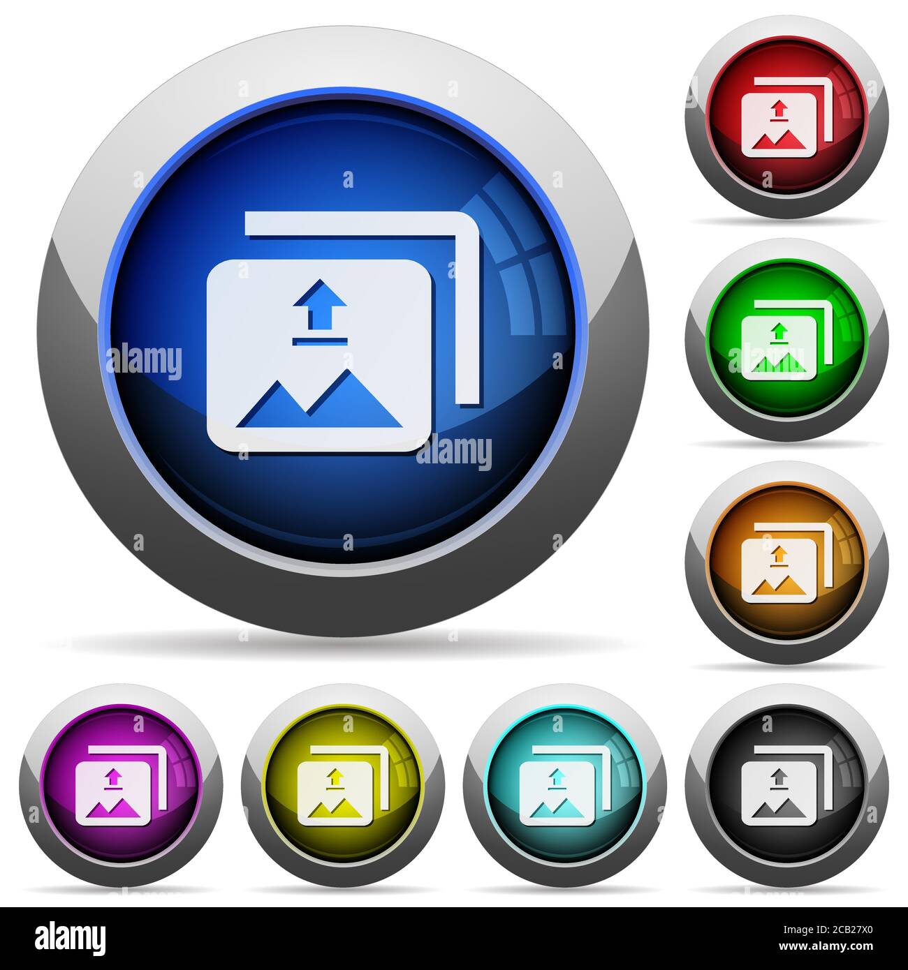 Upload multiple images icons in round glossy buttons with steel frames