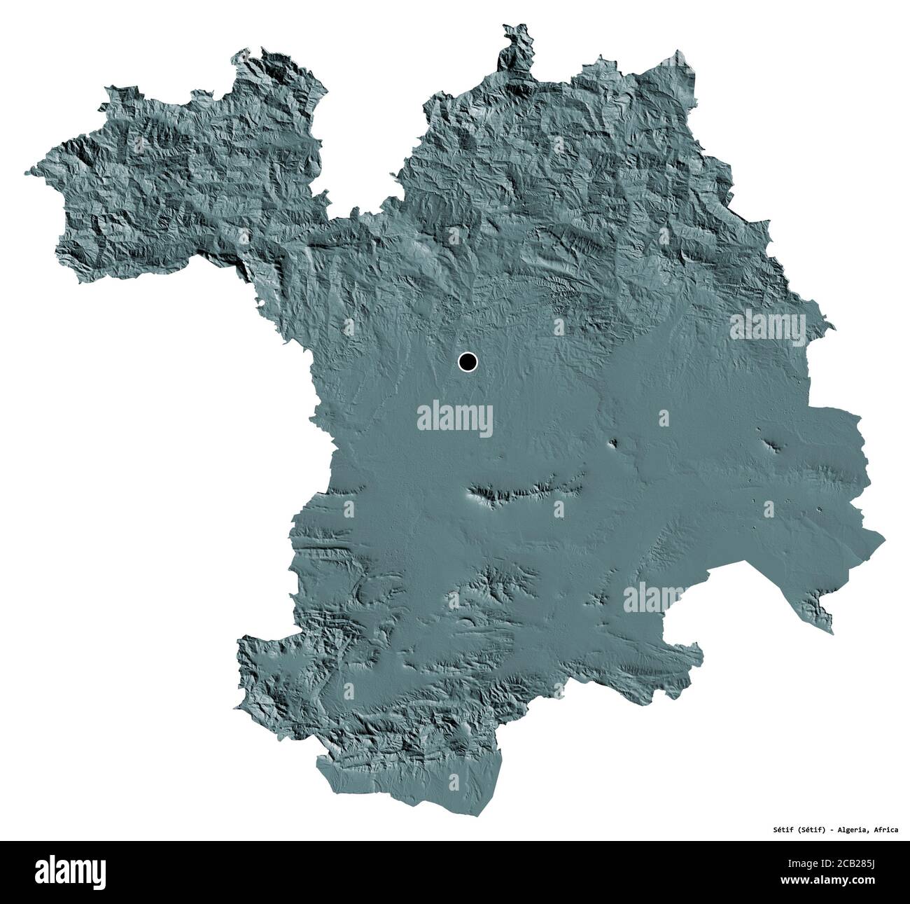Shape of Sétif, province of Algeria, with its capital isolated on white ...