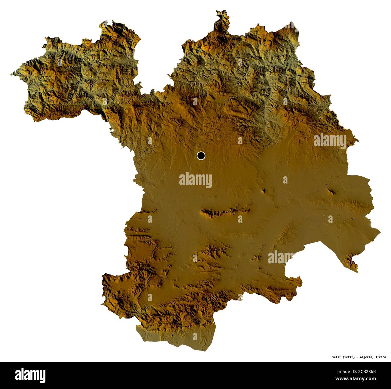 Shape of Sétif, province of Algeria, with its capital isolated on white ...