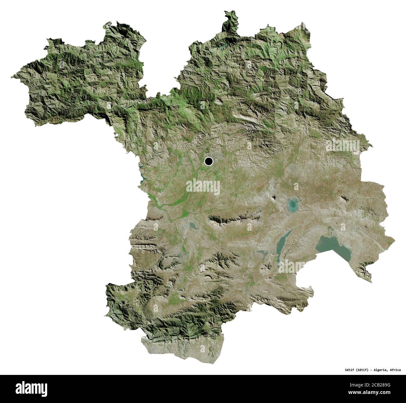 Shape of Sétif, province of Algeria, with its capital isolated on white ...