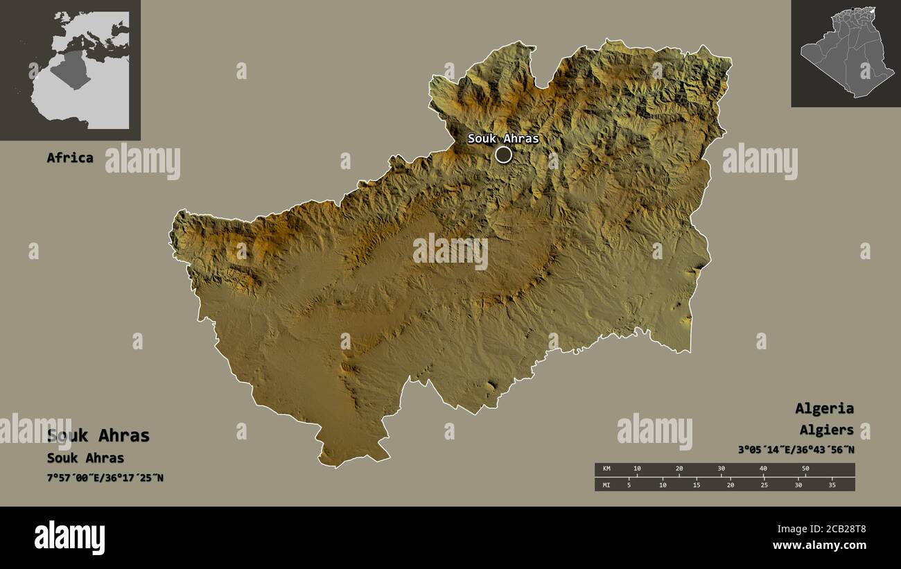 Souk Ahras Algeria Map Shape Of Souk Ahras, Province Of Algeria, And Its Capital. Distance Scale,  Previews And Labels. Topographic Relief Map. 3D Rendering Stock Photo -  Alamy
