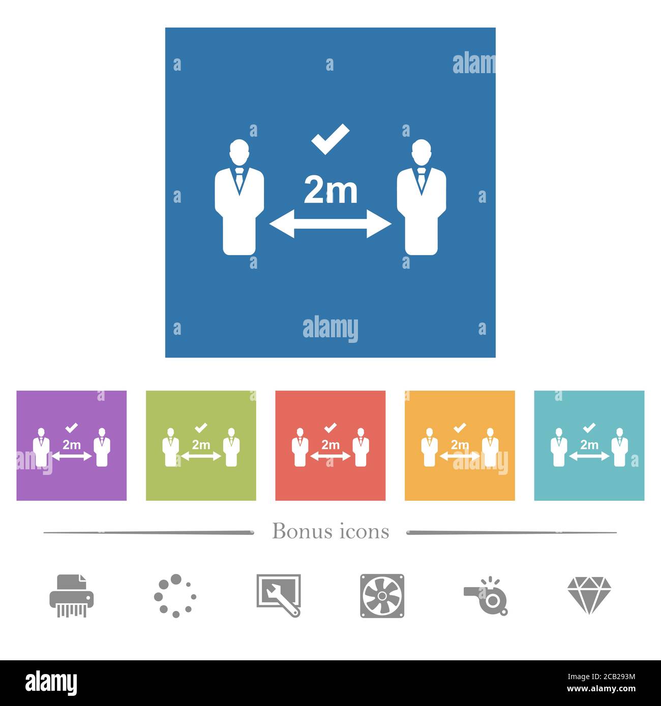 Correct social distancing flat white icons in square backgrounds. 6 ...