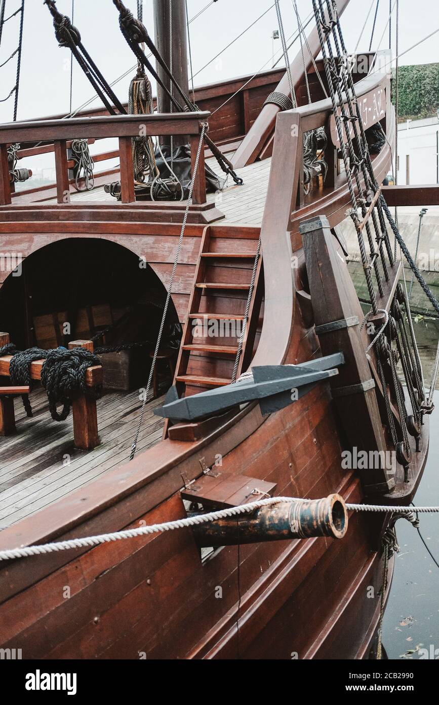 Vertical shot of a deck of the old wooden ship Stock Photo - Alamy