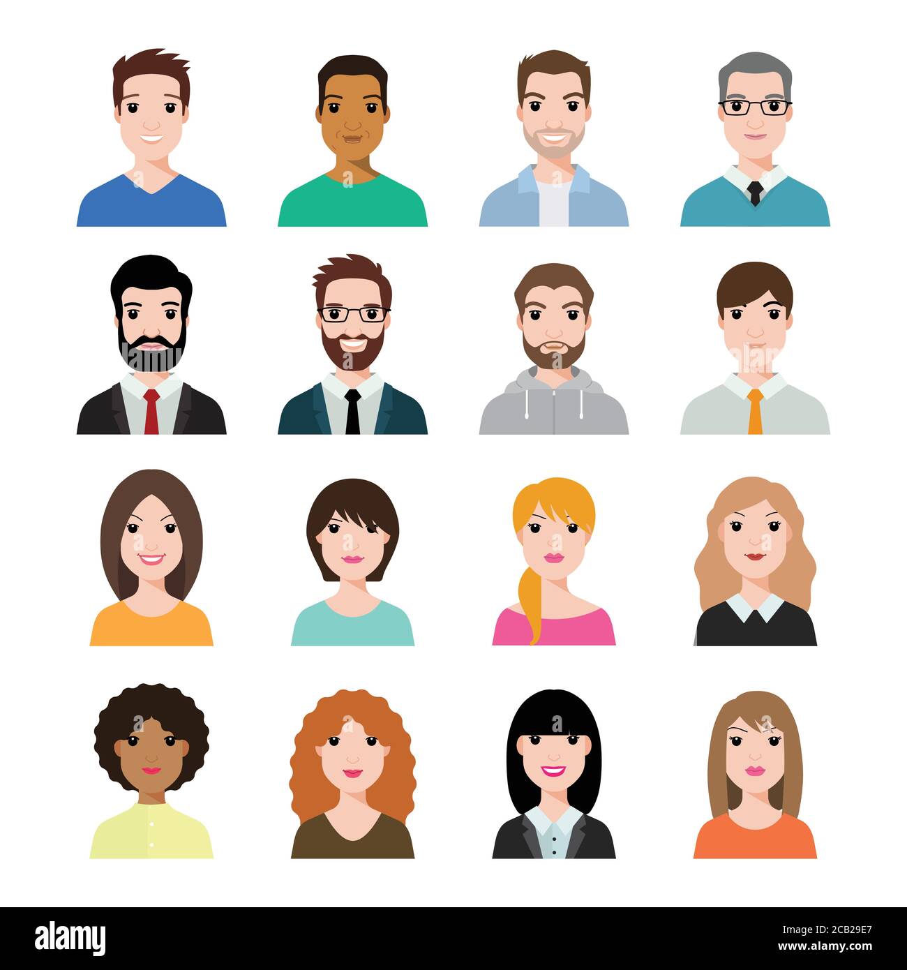 People icons set avatar profile diverse faces (use for social network) . Vector illustration of flat design people characters. Stock Vector