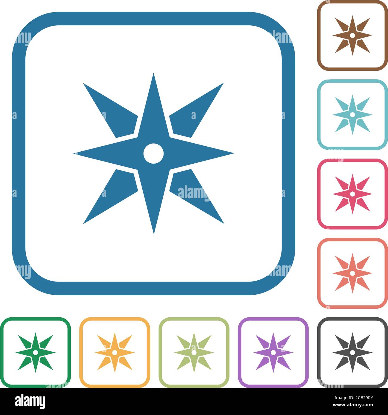 Compass simple icons in color rounded square frames on white background Stock Vector