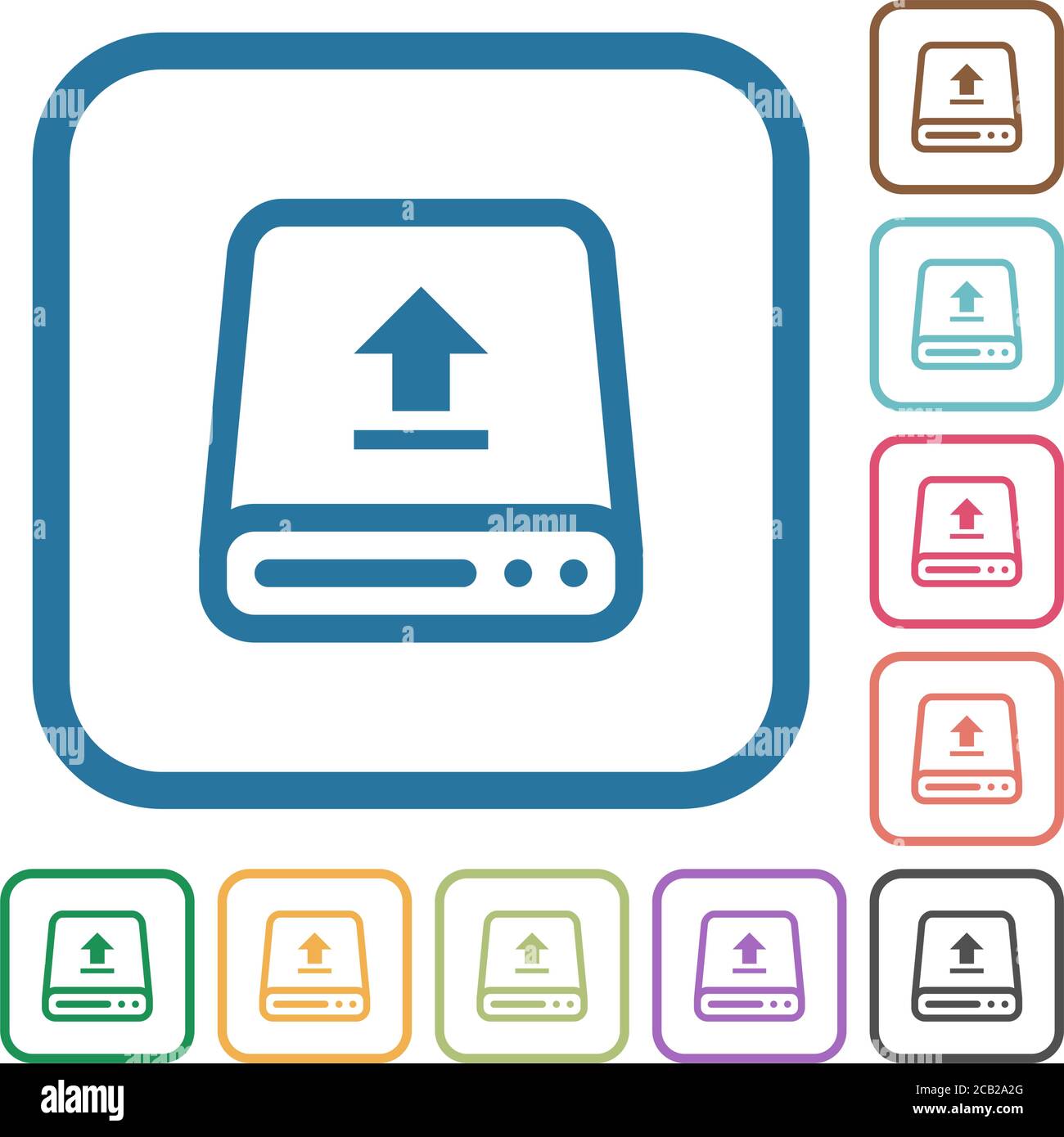Upload from hard drive simple icons in color rounded square frames on ...