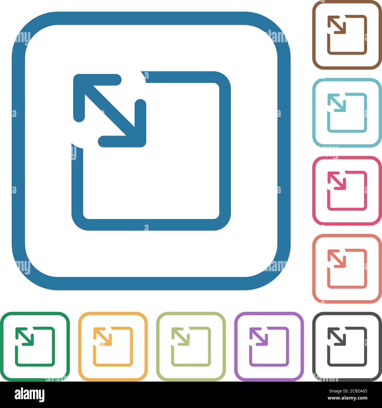 Resize object simple icons in color rounded square frames on white background Stock Vector