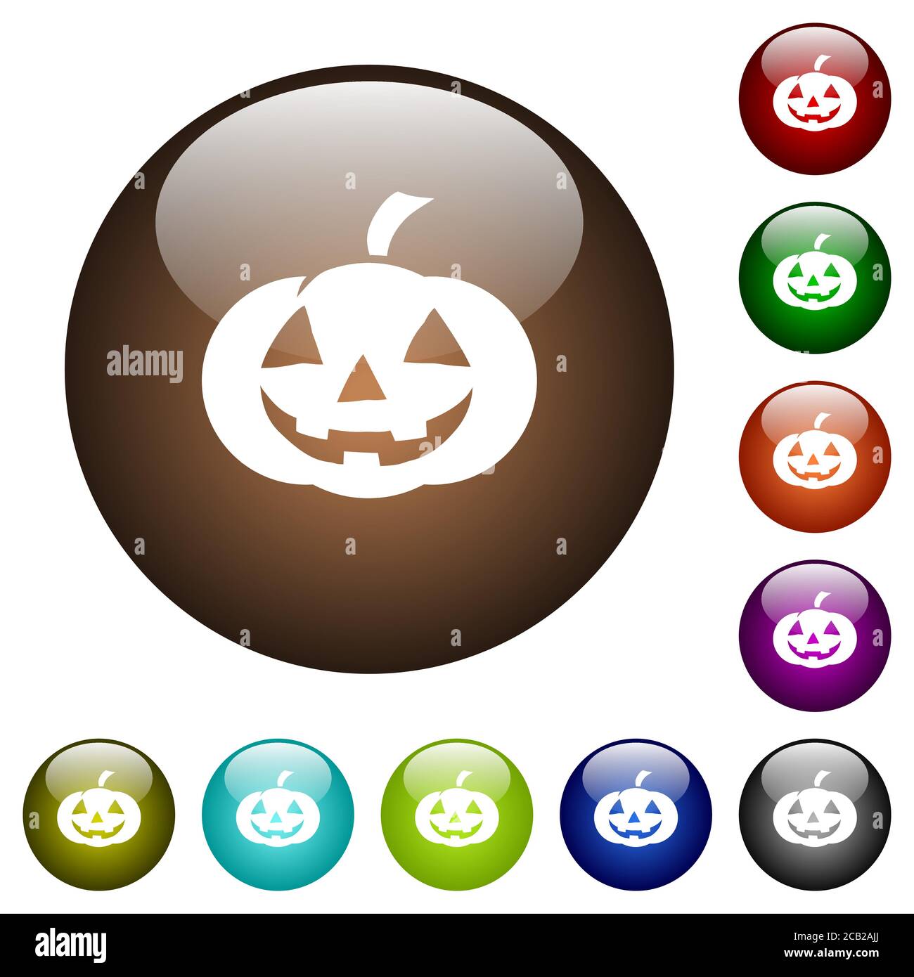 Halloween pumpkin white icons on round color glass buttons Stock Vector