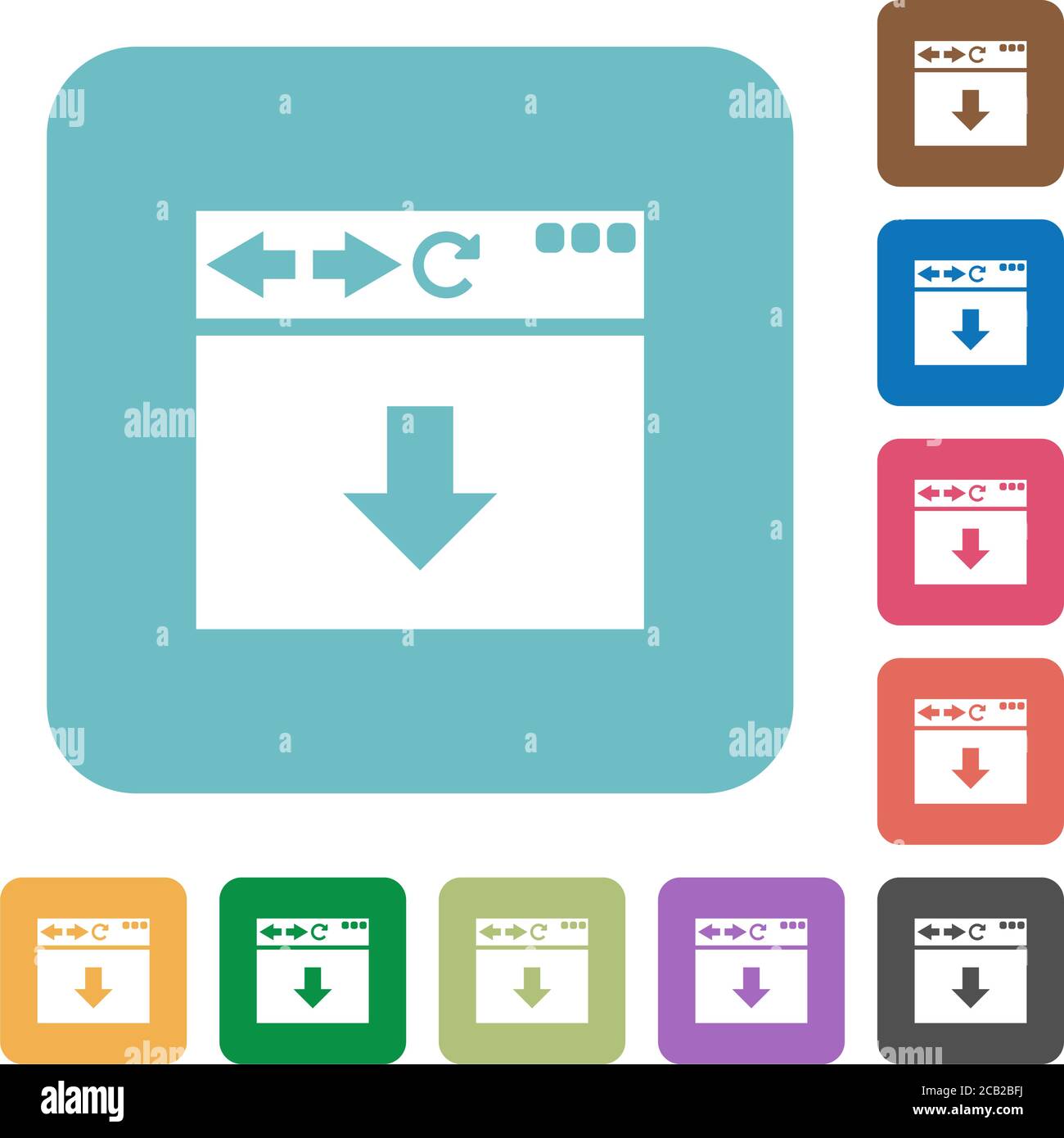 Browser scroll down white flat icons on color rounded square backgrounds Stock Vector