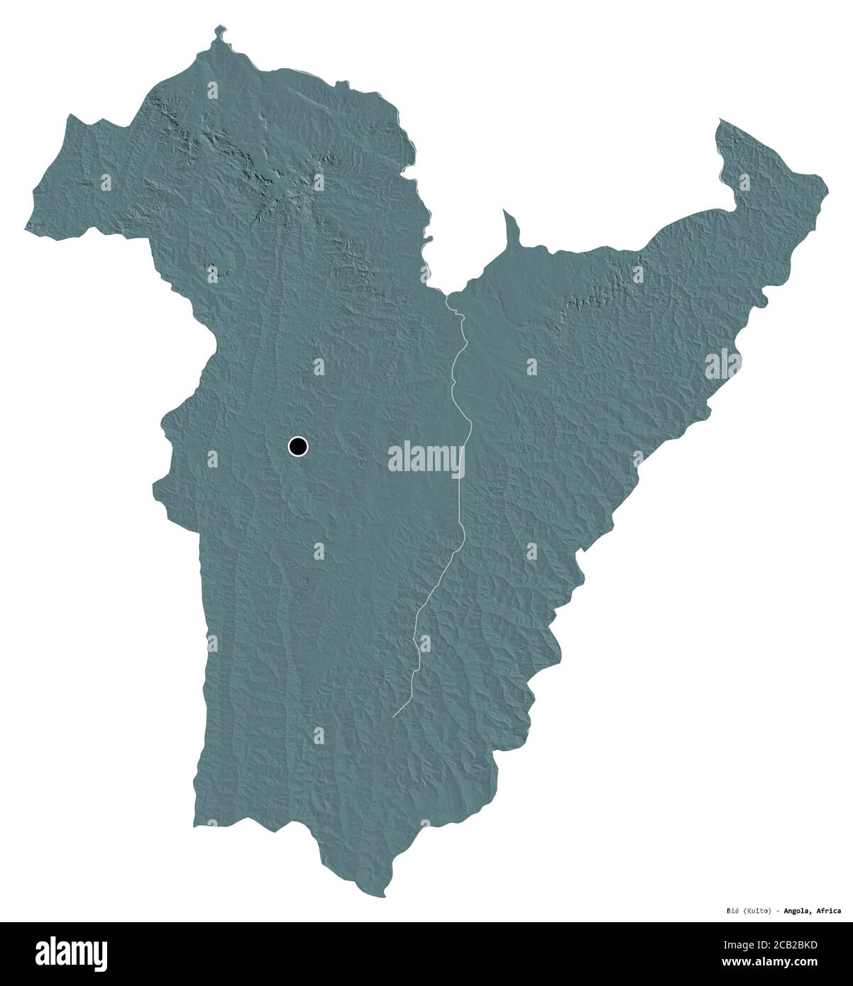 Shape of Bié, province of Angola, with its capital isolated on white ...