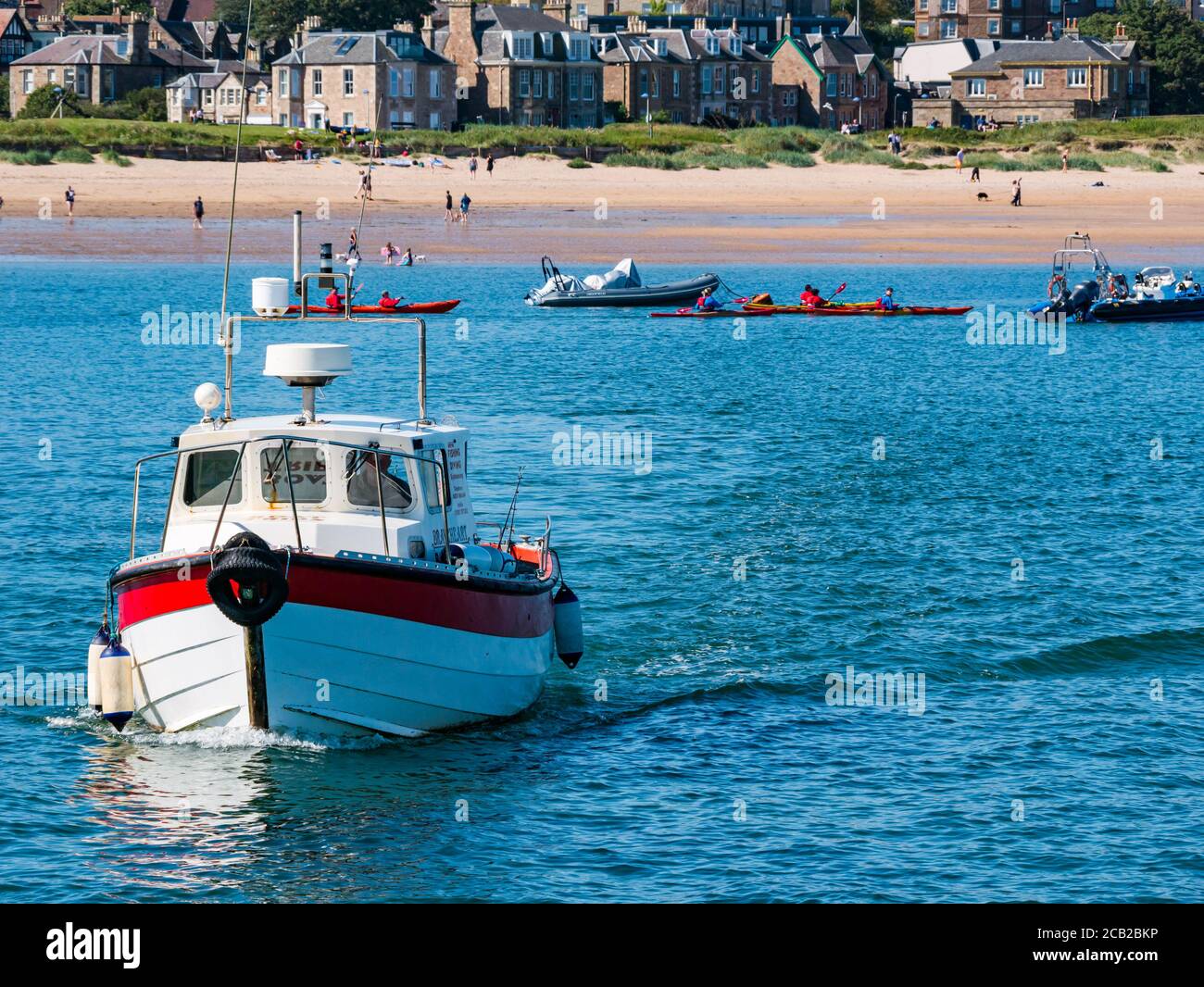 Braveheart tourist boat in West Bay, North Berwick, East Lothian, Scotland, UK Stock Photo