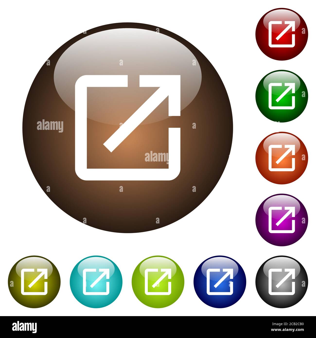 Launch application white icons on round color glass buttons stock