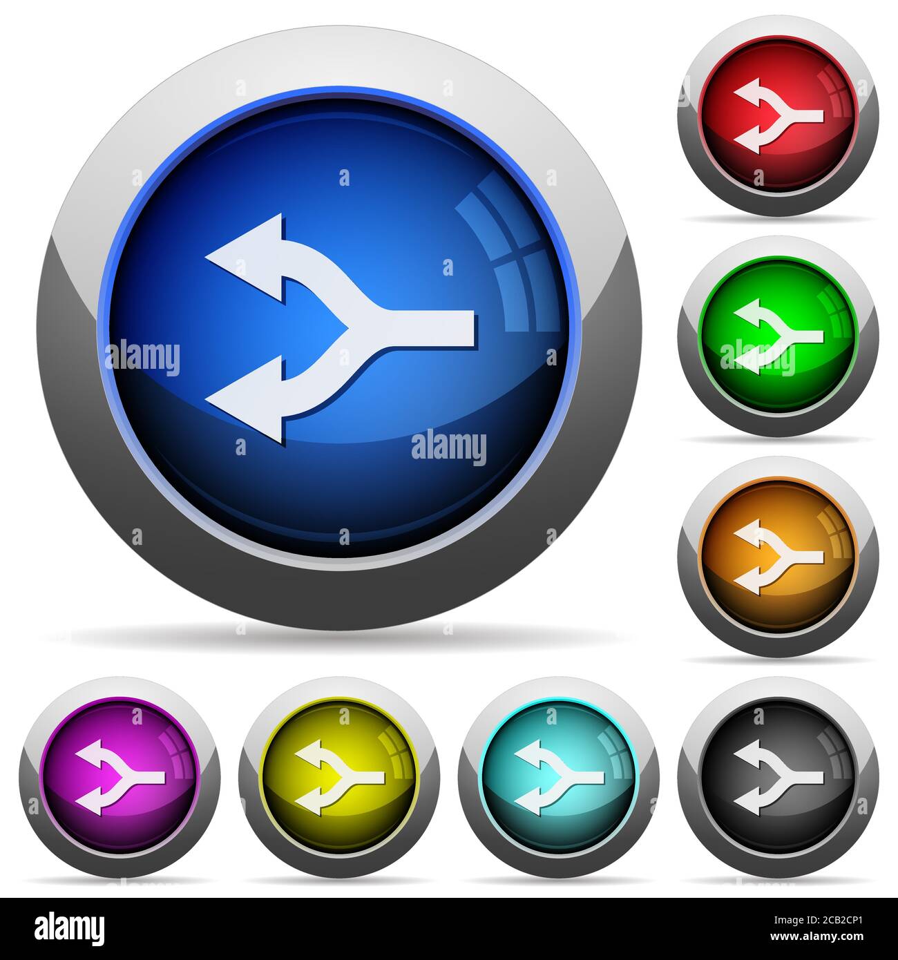 Split arrows left icons in round glossy buttons with steel frames Stock ...