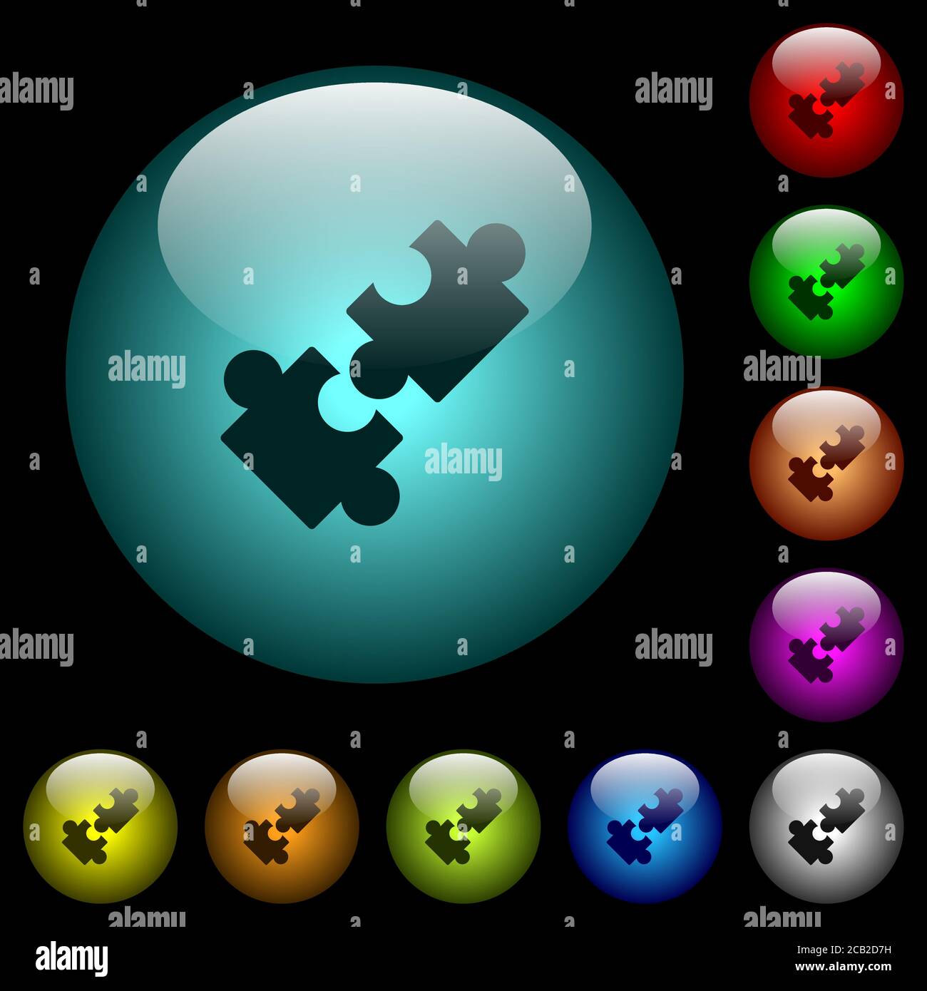 Cooperation icons in color illuminated spherical glass buttons on black ...