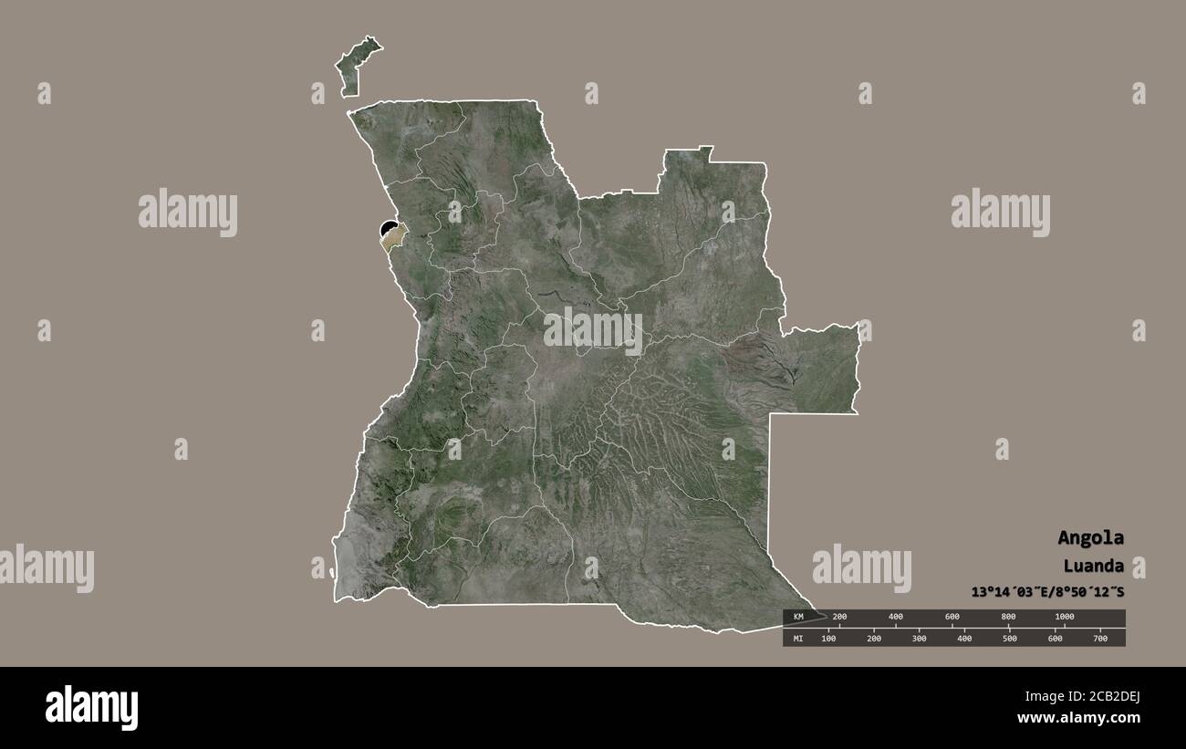 Desaturated shape of Angola with its capital, main regional division ...