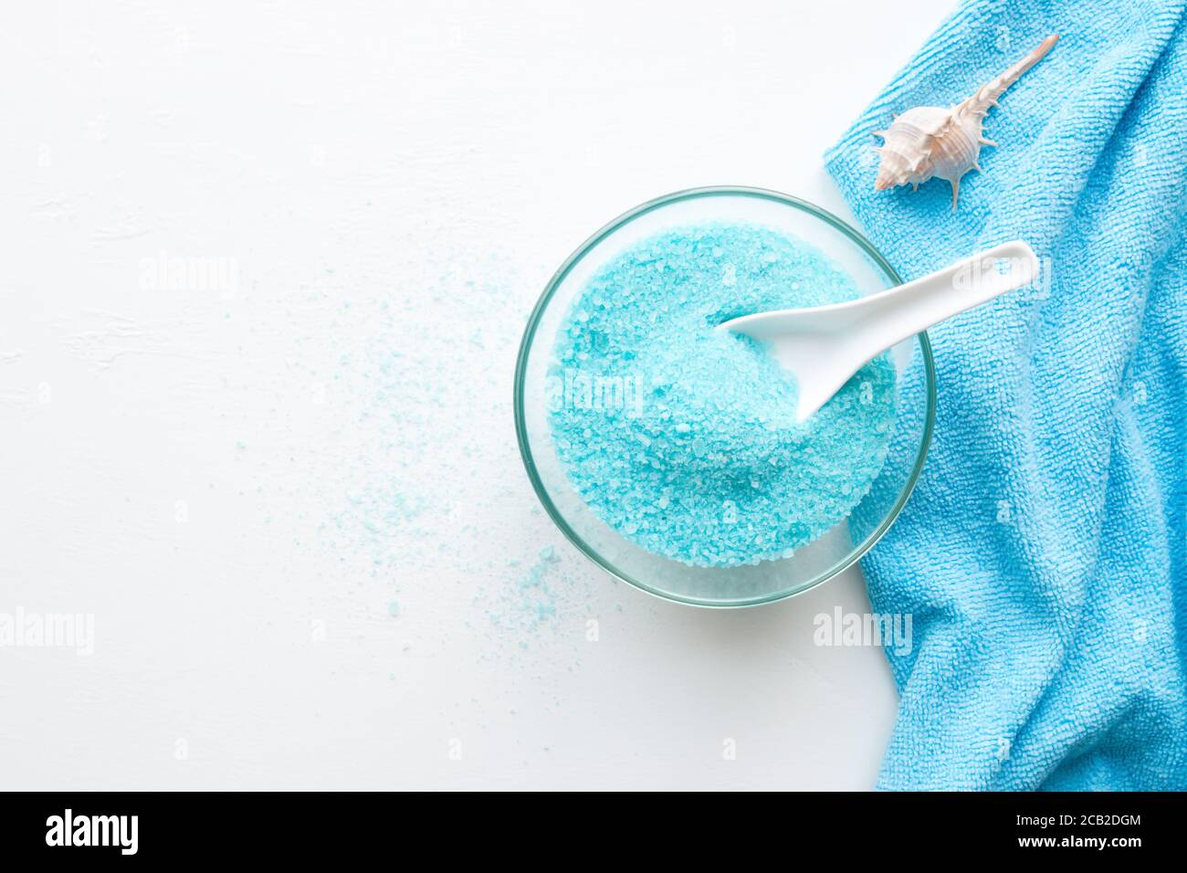 blue bath salt and towel - beauty treatments Stock Photo