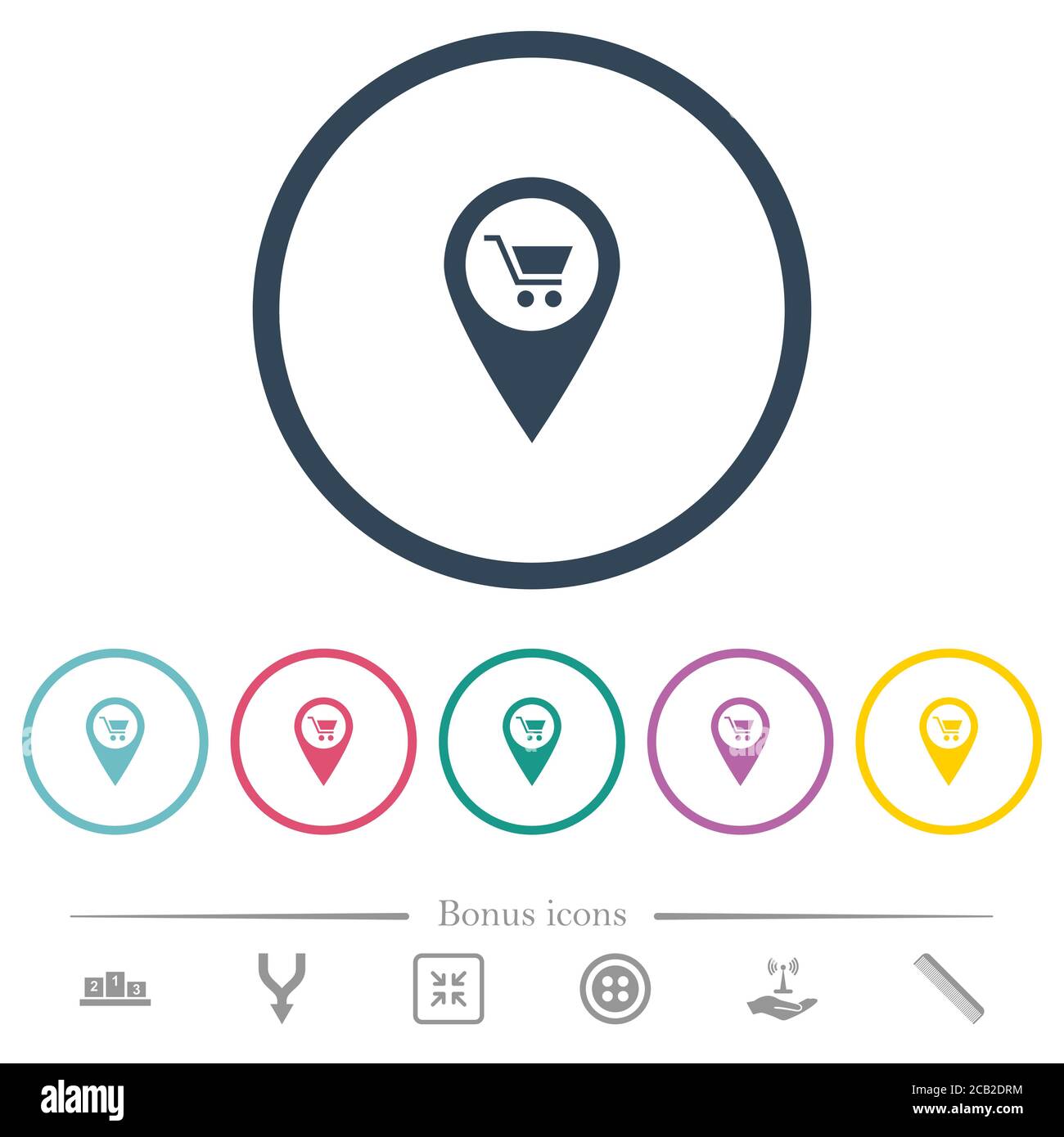 Department store GPS map location flat color icons in round outlines. 6 ...