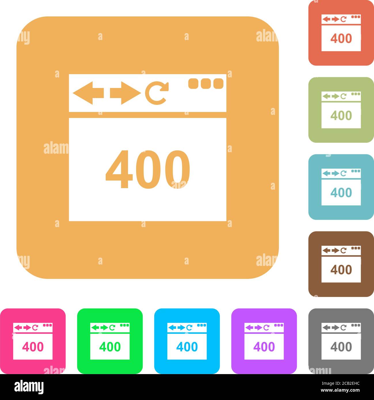 Browser 400 Bad Request flat icons on rounded square vivid color backgrounds. Stock Vector
