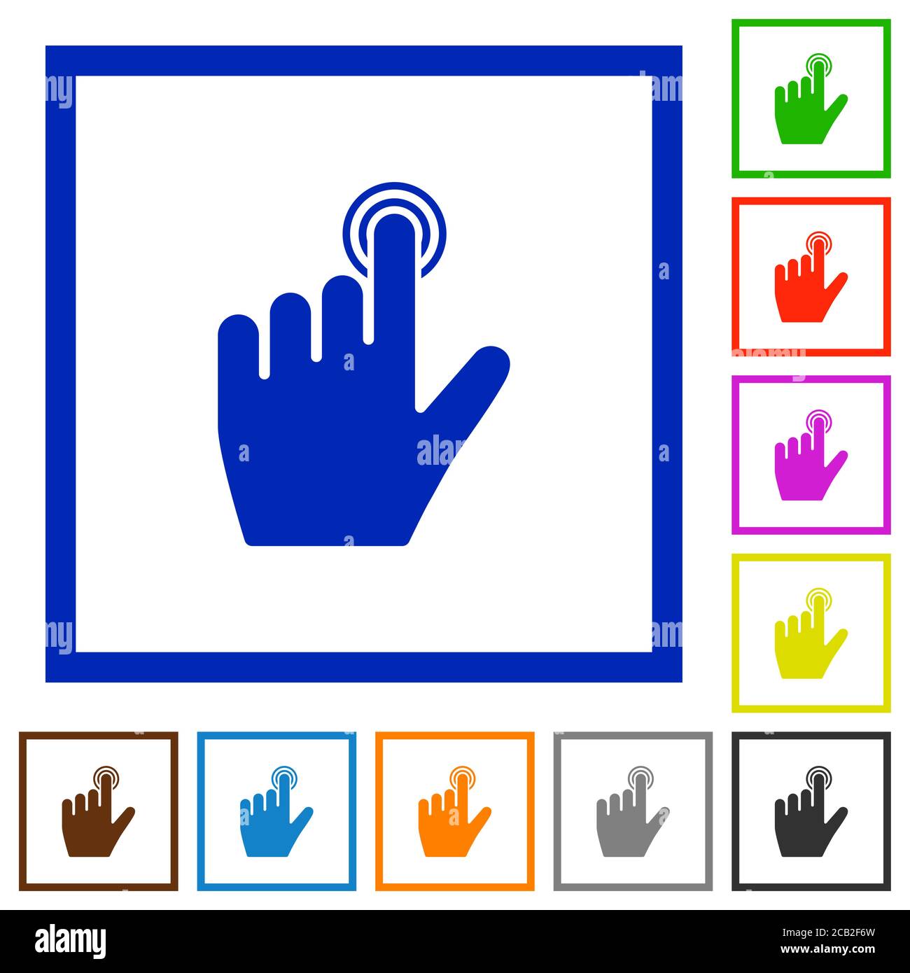 left handed clicking gesture flat color icons in square frames on white background Stock Vector